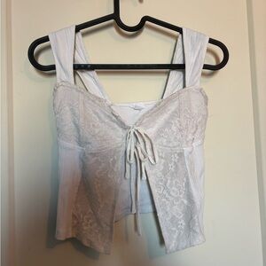 White Lace Tie-Front Crop Top